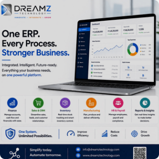 Dreamz ERP dashboard and integrated business modules